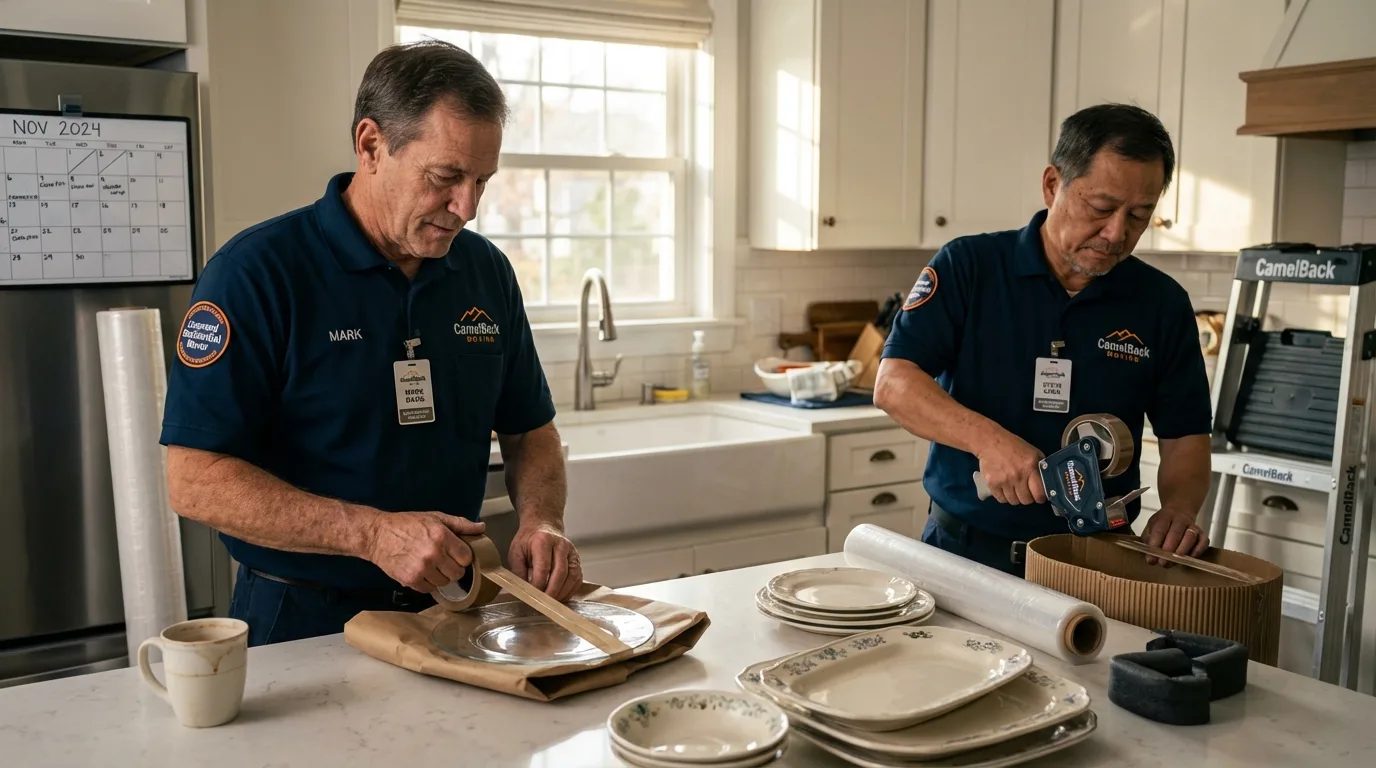 Professional crew packing kitchen dishware in Tonawanda, NY